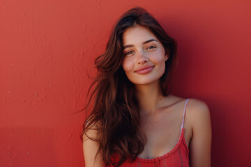 Wall Mural - A close up portrait of a young woman with a subtle smile