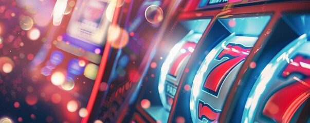 Wall Mural - Slot Machine in casino, concept of gambling banner. Generative AI.