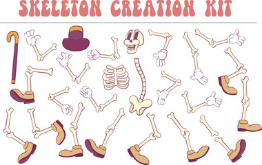 Poster - Retro groovy skeleton cartoon character