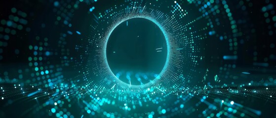 Poster - Abstract Teal Digital Tunnel With Circular Light