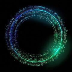 Poster - abstract digital ring of glowing blue and green numbers on a black background