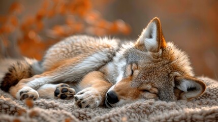 one dozes with eyes shut, head on a paw, while the other lies beside him, both on blankets