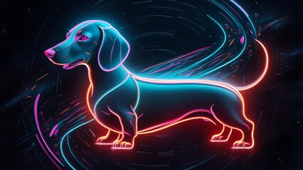Wall Mural - A neon dachshund dog is shown in a colorful image, AI