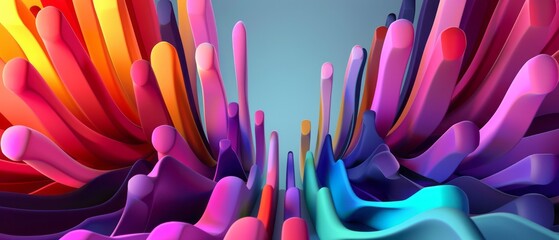 Poster - Abstract Colorful 3D Rendered Shapes With a Blue Background