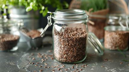 Wall Mural - Flax seeds in a jar provide essential vitamins and minerals for your body's health.