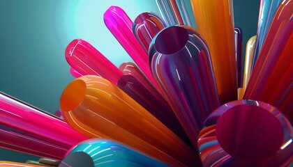 Poster - Abstract Colorful 3D Cylinders Against Blue Background