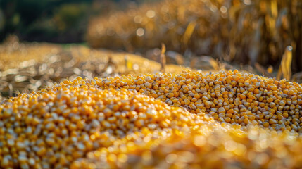 Wall Mural - Large amounts of dried, yellow corn have been harvested by farmers for use as food.
