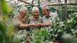 © Kyuubisa - Elderly couple gardeners working in the garden greenhouse with their family