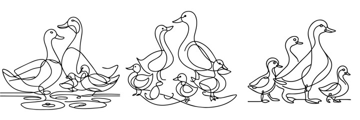 Wall Mural - set vector of duck in continuous line style