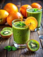 Poster - Freshly squeezed green juice with oranges and kiwi.