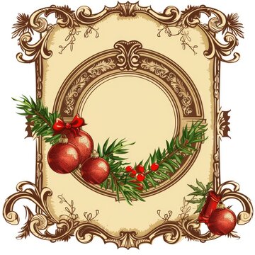 Christmas Badges. Ornate Retro Frames and Banners for Holiday Celebration