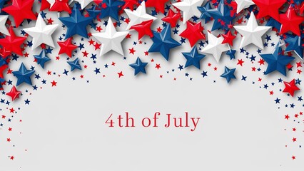 Fourth of July background, n array of red, white, and blue stars against a clean white background