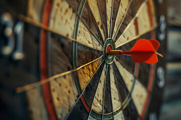 A dart precisely hitting the middle of a target, symbolizing accuracy and success in achieving goals.