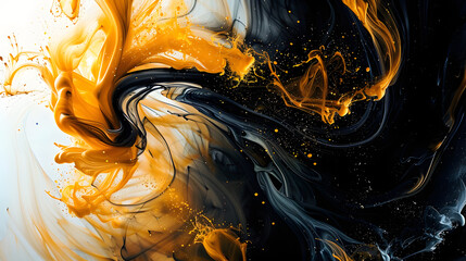 The abstract picture of the two colours between gold and black colour that has been mixing with each other in the form of the ink or liquid to become beautifully view of this abstract picture.