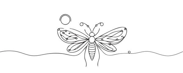 Wall Mural - graphic illustration of a firefly beetle, bug in one line. line drawing