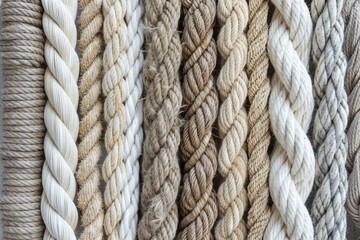 Nautical Texture. Collection of Various Ropes and Cords in White with Rough Texture