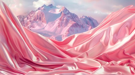 Canvas Print - Landscape picture on a background of pink silk