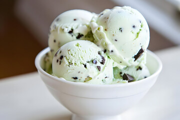 Wall Mural - sweet, creamy mint chocolate chip ice cream. generative ai