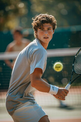 Wall Mural - Male tennis player playing tennis on the court.