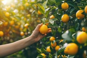 Lemon Farming: Harvesting Freshly Picked Lemons by Hand in Citrus Grove