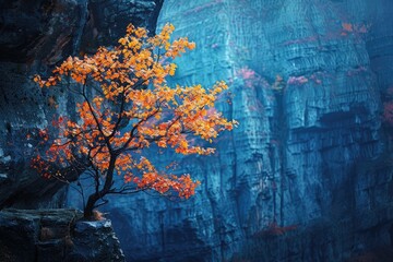 Wall Mural - One Different Tree. Beautiful Autumn Colors in Contrasting Background