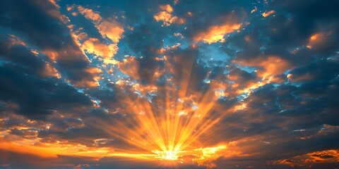 Canvas Print - Golden Sky with Sun Rays A Symbol of Hope and Faith. Concept Sky Photography, Sun Rays, Hopeful Images, Faith and Inspiration, Nature and Light