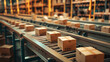 © Cadengo - Automated e commerce logistics conveyor belt system in warehouse with rows of cardboard