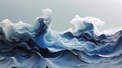 Poster - Abstract painting featuring dynamic blue and white waves in a fluid art style.