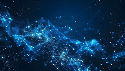 Abstract blue background with glowing connections and network lines, representing global connectivity or digital technology
