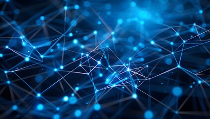Poster - Abstract blue digital background with glowing network connections and nodes on dark backdrop, in the style of technology concept
