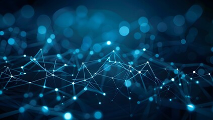 Poster - Abstract blue digital background with glowing network connections and nodes on dark backdrop, in the style of technology concept

