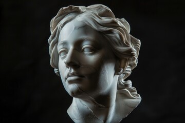 Poster - A close-up shot of a statue depicting a woman's face, with intricate details and textures