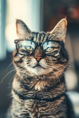 Poster - A close-up shot of a cat wearing glasses, great for pet or animal-related images