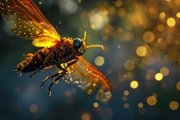 Poster - A close-up view of a dragonfly flying through the air