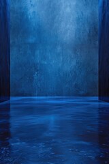 Poster - An empty room with blue walls and a body of water
