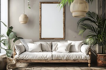 Wall Mural - Frame mockup at home interior, 3d render