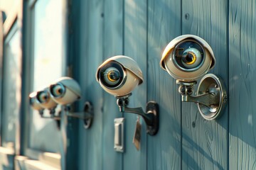 Poster - A building with cameras installed on its side, possibly for security or surveillance purposes