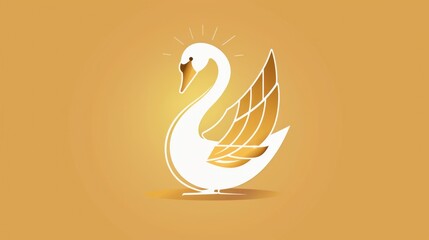 Wall Mural - A majestic white swan stands proudly on a bright yellow background, ready for use in editorial or commercial contexts