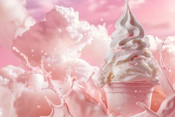 Poster - A colorful ice cream cone filled with whipped cream and a pink liquid, perfect for a hot summer day or a sweet treat anytime