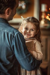 Poster - A father or guardian holding a young child in his arms, possibly for comfort or protection