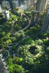 Aufkleber - Aerial view of a city surrounded by many trees, suitable for urban planning or environmental use