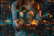 © Kanin - Woman holding a glowing globe with digital financial data overlay, representing global economy, technology, and market trends.