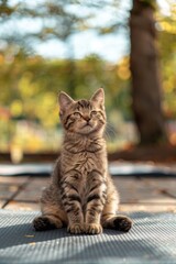 Aufkleber - A small kitten perched on the floor, looking up
