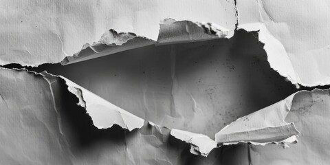 Aufkleber - A close-up shot of a ripped edge of a paper with rough texture, in black and white