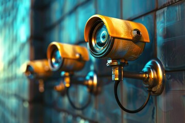 Poster - Security cameras installed on a concrete wall