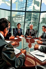 Wall Mural - A group of professionals sitting around a conference table, discussing and taking notes