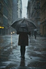 Poster - A person walking in the rain with an umbrella