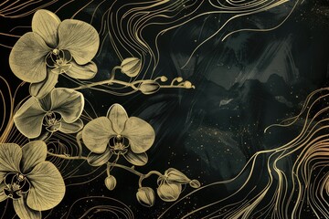 Poster - Close-up of gold flowers on a black background, great for use in designs, invitations, or other creative projects
