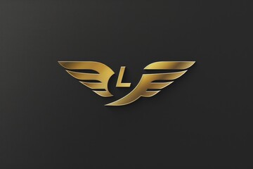 Poster - A stylized logo featuring a winged symbol in black and gold colors