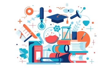 Poster - Close-up of various scientific instruments and tools on a table or bench